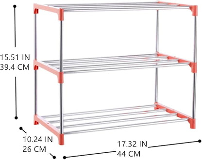 3-Tier Stackable Small Shoe Rack, Lightweight Shoe Shelf Storage Organizer for Entryway, Hallway and Closet(Pink)