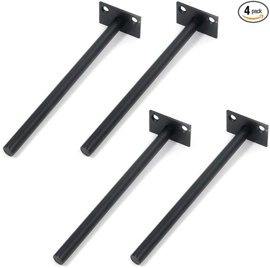 Antrader 4PCS Black Floating Shelf Brackets Blind Hidden Bracket Steel Heavy Duty Wall Shelf Support with Screws and Wall Plugs, Rod Length 7.87"