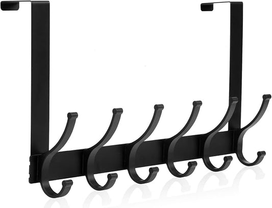 Over The Door Hooks, Door Hanger Hooks for Hanging, Over The Door Towel Racks for Bathroom, Coat Rack Door Towel Hanger Towel Hooks (1Pack, Black)