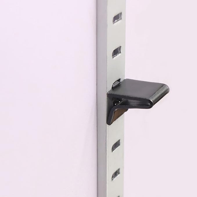Adjustable Steel Pilaster Shelf Clip Support, Shelving Bracket Clips for Metal and Wood Shelves (14, Black)