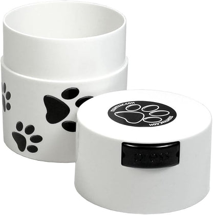 Pawvac 3 Ounce Vacuum Sealed Pet Food Storage Container; White Cap & Body/Black Paws