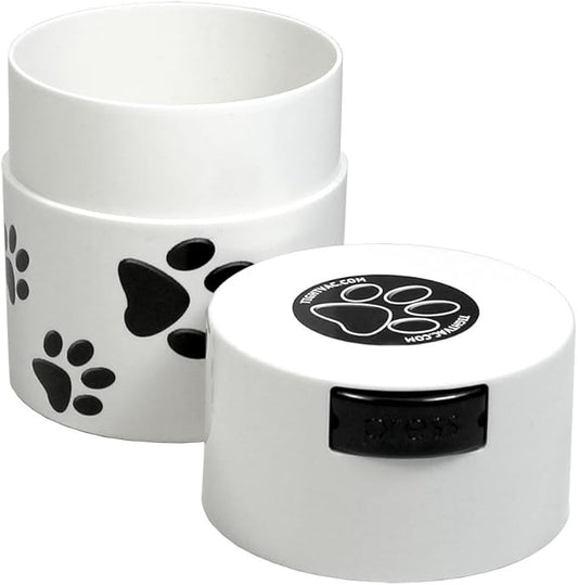 Pawvac 3 Ounce Vacuum Sealed Pet Food Storage Container; White Cap & Body/Black Paws