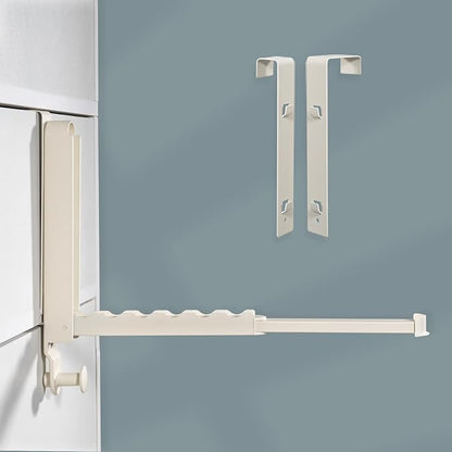 Over The Door Drying Rack for Clothes - 2 Brackets For Different Door Thickness - All Metal Fold Away Clothes Rails (Ivory White)