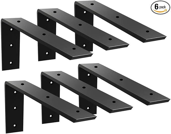 Countertop Support Bracket 6 Pack 14 inch Heavy Duty 3/8" Thick Black Shelf L Bracket 14"x6"x2.5" Mantel Corbels for Quartz/Granite/Wood/Concret/Laminate Countertops