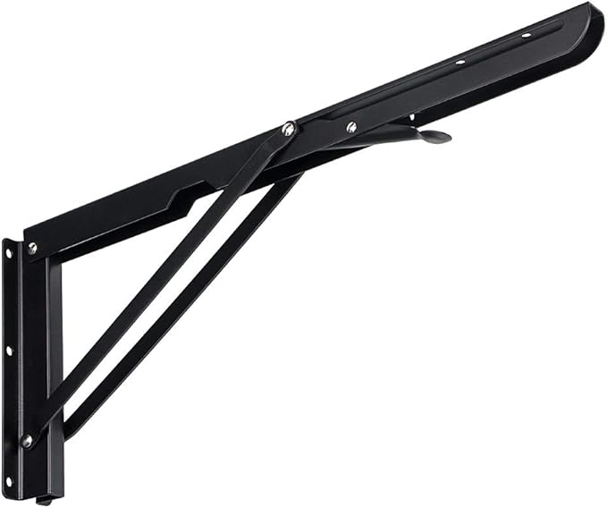 Sumnacon Sturdy Folding Shelf Brackets - Heavy Duty Metal Triangle Table Bench 2 Pcs Folding Shelf Bracket White for Wall Mounted (16 Inch Black)