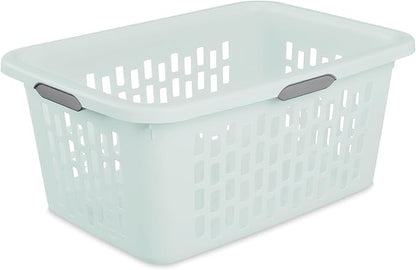 Sterilite 6-Pack 2 Bushel Laundry Basket, Rectangular Plastic Clothes Hamper, Mint - Ventilated Open-Top Utility Wash Bin with 4 Handles and Large Clothing Load Capacity