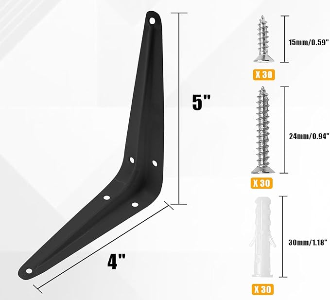 10 Pcs Shelf Brackets, 4 x 5 Inch Black Heavy Duty Metal Wall Corner Angle Shelving for Wall Hanging Shelves with Wall Anchors and Screws(Black)