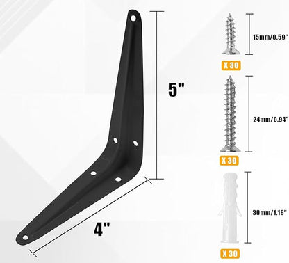10 Pcs Shelf Brackets, 4 x 5 Inch Black Heavy Duty Metal Wall Corner Angle Shelving for Wall Hanging Shelves with Wall Anchors and Screws(Black)