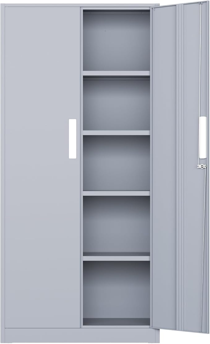 Bonusall 72" Metal Garage Storage Cabinet, 2 Locking Doors & 4 Adjustable Shelves Tall Storage, Heavy Duty Steel Tool Cabinet for Home, Office, Warehouse, School - Grey