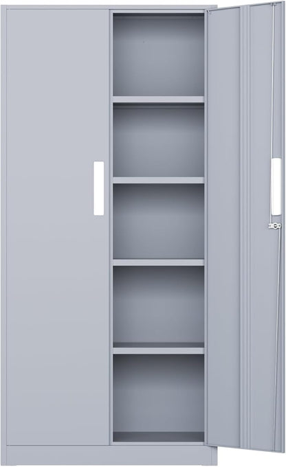Bonusall 72" Metal Garage Storage Cabinet, 2 Locking Doors & 4 Adjustable Shelves Tall Storage, Heavy Duty Steel Tool Cabinet for Home, Office, Warehouse, School - Grey