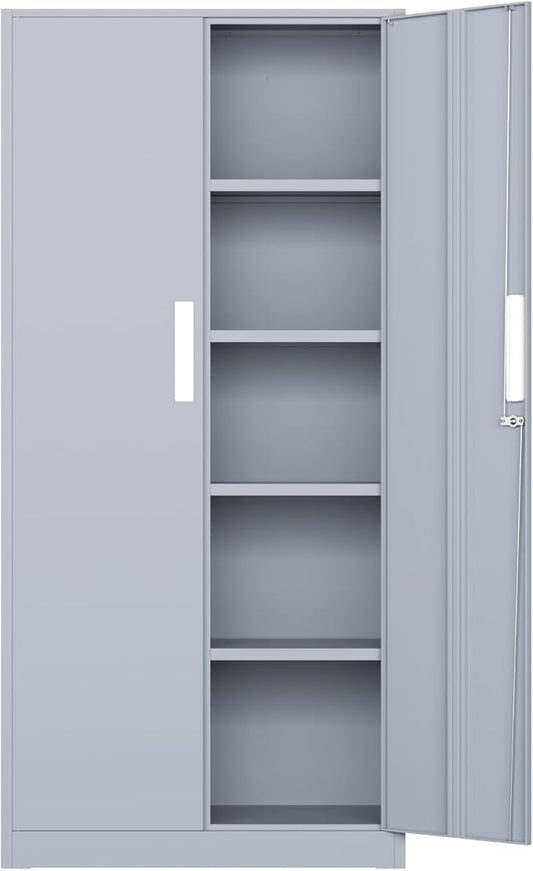 Bonusall 72" Metal Garage Storage Cabinet, 2 Locking Doors & 4 Adjustable Shelves Tall Storage, Heavy Duty Steel Tool Cabinet for Home, Office, Warehouse, School - Grey