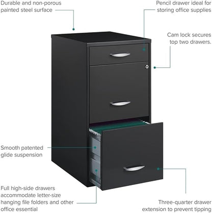 Scranton & Co 3-Drawer Metal Filing Cabinet, 27.32" H x 14.25" W x 18.00" D, Charcoal Finish, Lockable Lateral File Cabinet for Home or Office Organization, Letter Size Hanging File Storage