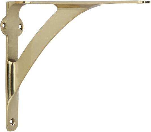 Set of 2 Shelf Brackets for 8", 10", 12" Shelves - Polished Brass Finish - 9.88" X 7.38" Heavy Duty Brass L Brackets for Wall Shelves Hardware Included,