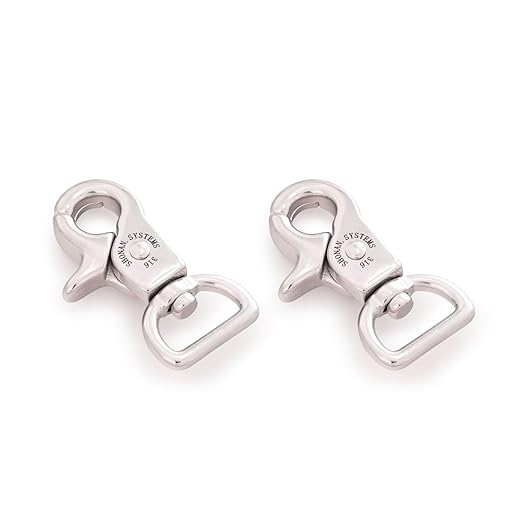 SHONAN 2" Small Trigger Snap Hooks, Marine Grade Stainless Steel Swivel Trigger Snaps, 2 Pack Scissor Clips, Small Lobster Claw Clips for Keychains, Bag Straps or Camera Belts, 40 Lbs Capacity