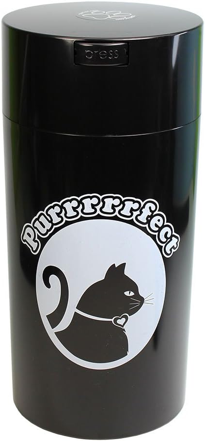 Tightpac Pawvac 24 Ounce Vacuum Sealed Pet Food Storage Container; Black Cap & Body/White Cat