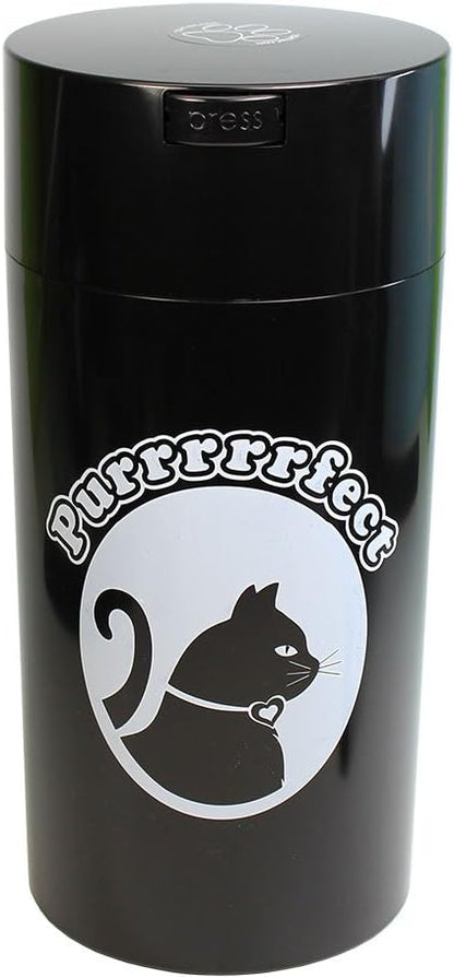 Tightpac Pawvac 24 Ounce Vacuum Sealed Pet Food Storage Container; Black Cap & Body/White Cat