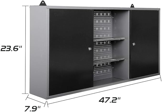Large Steel Hanging Cabinets, Wall Mounted Chest with Lockable Doors for Garage Basement Utility Room