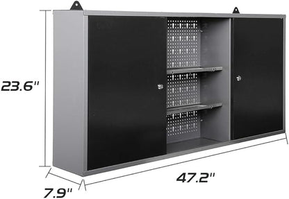 Large Steel Hanging Cabinets, Wall Mounted Chest with Lockable Doors for Garage Basement Utility Room