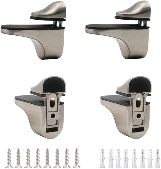 Adjustable Wood/Glass Shelf Bracket Wall Mount, Brushed Nickel, 4 Pack