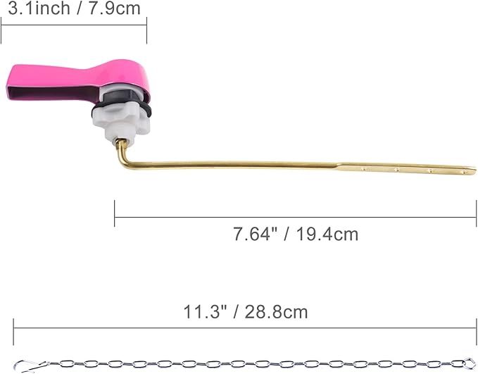 Hibbent Universal Metal Front Mount Toilet Handle Replacement Kit, Brass Toilet Flush Tank Lever with Stainless Steel Flapper Chains for Most Toilets, Pink