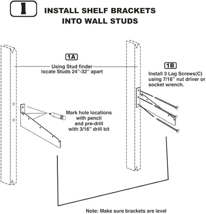 Hyloft 00630 2-Pack Heavy Duty Steel Wall Garage Shelving, 48-Inch X 24-Inch Wall Mounted Shelves for Garage Storage, Low-Profile Brackets, Max Shelf Load 150 Pounds, White Powder Coated Finish