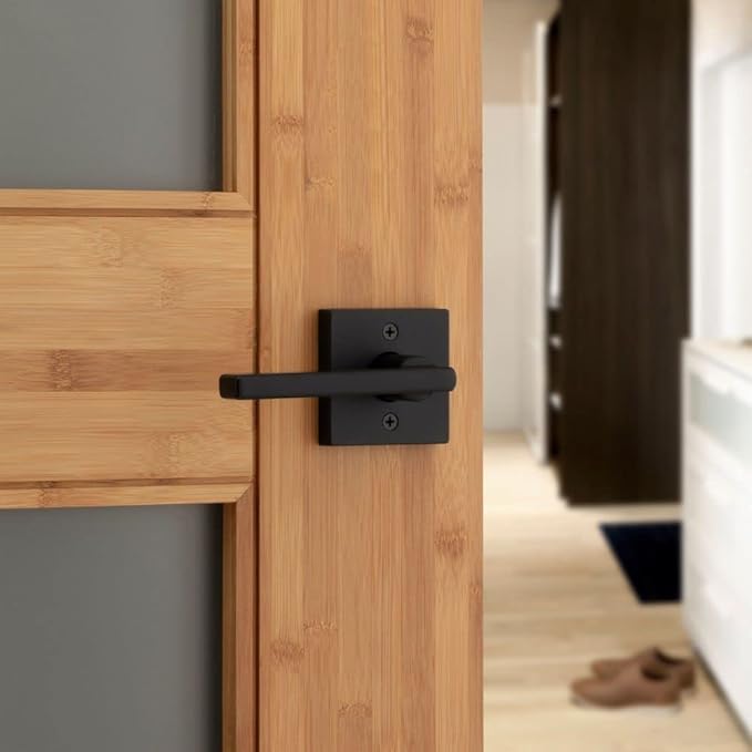 Kwikset Halifax Interior Privacy Door Handle with Lock,Door Lever for Bathroom and Bedroom,Matte Black Reversible Keyless Push Button Lock-Door Lever,with Microban Protection,Square Rose,(Pack of 12)