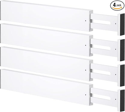 Bamboo Drawer Dividers,17-22" Adjustable Kitchen Drawer Organizer for Clothes,4 Pack Expandable Drawer Organization Separators for Bedroom,Bathroom,Dresser and Office,White