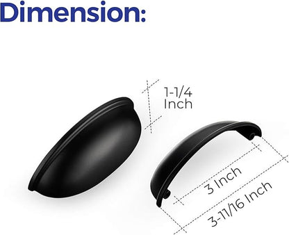 Ravinte 5 Pack 3" Drawer Pulls Flat Black Cabinet Cup Pulls Kitchen Hardware Cabinet Handles Drawer Handles Knobs 3 inch Hole Center