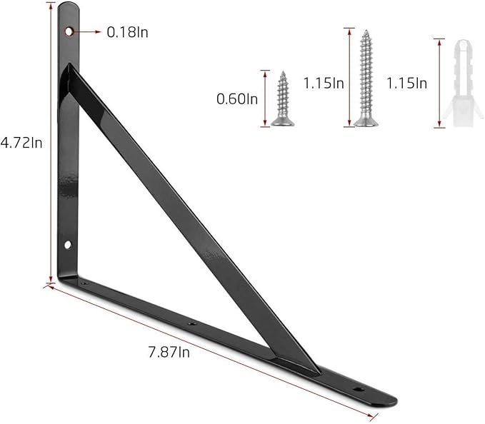 Acrux7 Black Shelf Brackets 8 x 5 Inch, 4 Pack Heavy Duty L Brackets for Floating Shelves - Metal Support Angle Brackets