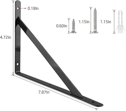 Acrux7 Black Shelf Brackets 8 x 5 Inch, 4 Pack Heavy Duty L Brackets for Floating Shelves - Metal Support Angle Brackets