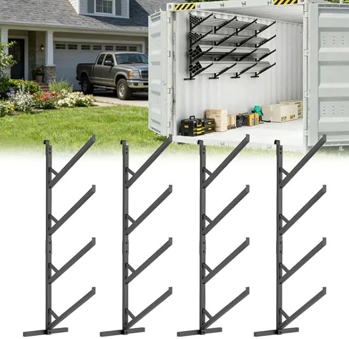 Yeeoy 4 Pack Shipping Container Shelving Brackets, 4 Tier Shipping Container Shelves, Steel Pipe Rack, Heavy Duty Adjustable Shelf Brackets for Containers Warehouse Garage, 18" L x 64" H