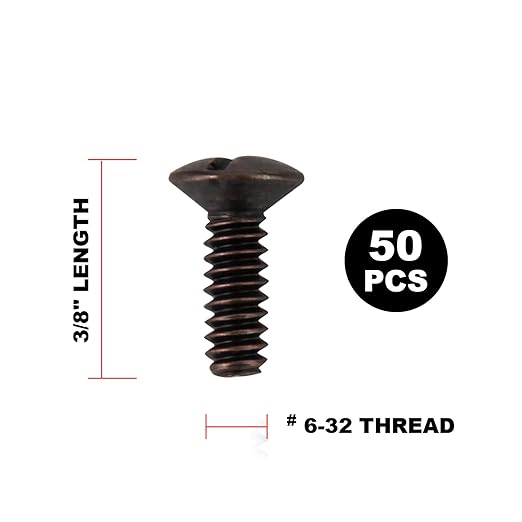 Henne Bery 3/8" Long 6-32 Thread, Oval Head Milled Slot Replacement Wall Plate Screws, 50 Pack, Bronze