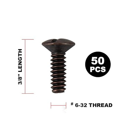 Henne Bery 3/8" Long 6-32 Thread, Oval Head Milled Slot Replacement Wall Plate Screws, 50 Pack, Bronze