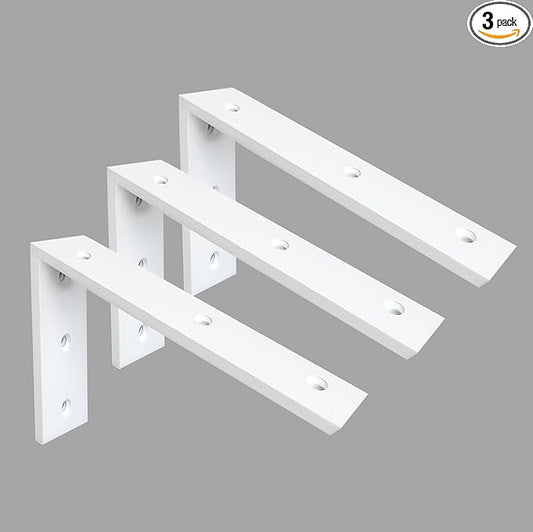 Heavy Duty 3/8" Thick White Granite Countertop Support Bracket 3 Pack - 10"x6"x2.5" Shelf L Bracket Mantel Corbels for Quartz, Granite, Wood, Concrete, Laminate Countertops