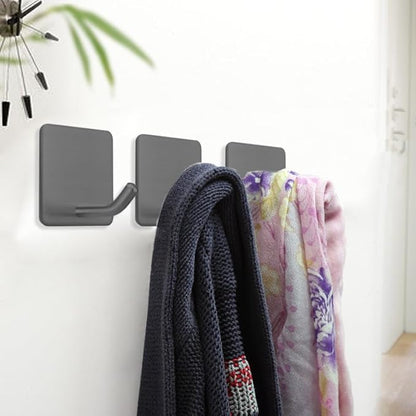 FOTYRIG Adhesive Towel Hooks Stick on Towel Hanger Wall Hooks Waterproof Stainless Steel Sticky Hooks for Hanging Bathroom Kitchen Home Grey -4 Packs