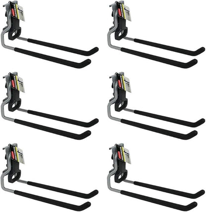 Rubbermaid Fast Track Wall Mounted Garage Storage Utility Multi Hook For Tools, Rope, and More, Supports Up to 50 Pounds Each (6 Pack)