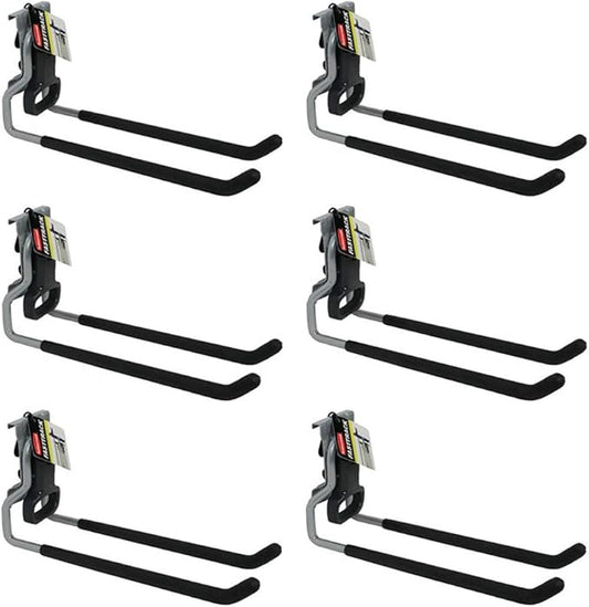 Rubbermaid Fast Track Wall Mounted Garage Storage Utility Multi Hook For Tools, Rope, and More, Supports Up to 50 Pounds Each (6 Pack)