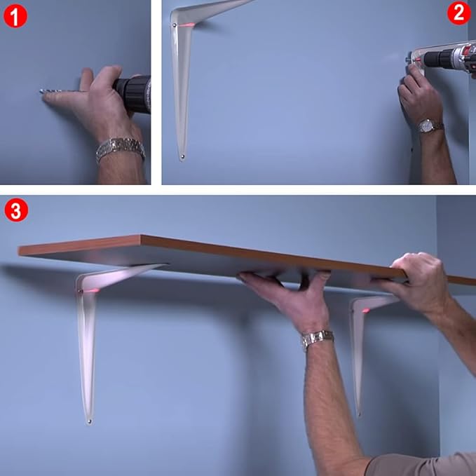 Shelf Bracket 12×10 in, 10 PCS White Shelving Brackets, L Brackets for Shelves Shelf Install, Bookshelf, Garden Boards