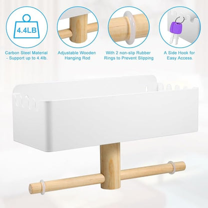Picowe Dog Leash Holder for Wall, Metal and Wood Dog Leash Hooks, Pet Stuff Storage Shelf Storage for Leashes,Collar, Toys, Treats, Poop Bag (White)