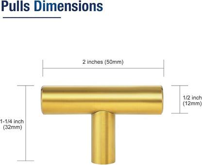 JOY DECOR 30 Pack 2 Inch Cabinet Pulls Kitchen Cabinet Handles with Single Hole Brushed Brass Cabinet Hardware Stainless Steel Kitchen Drawer Pulls for Cabinets Cupboard,Wardrobe