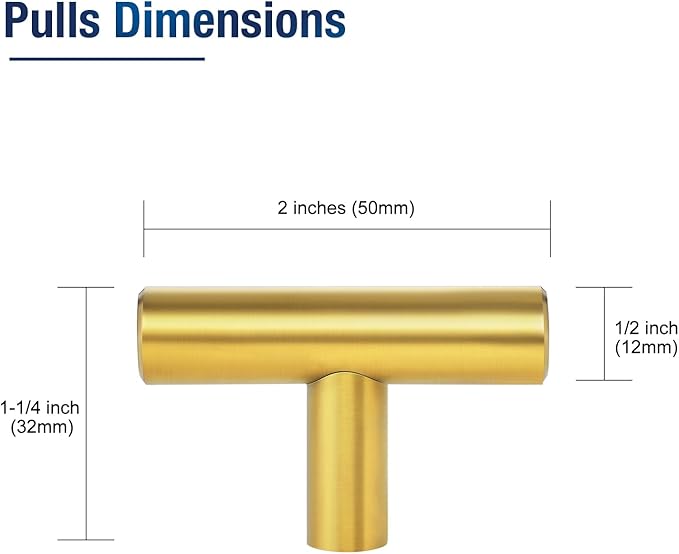 JOY DECOR 10 Pack 2 Inch Cabinet Pulls Kitchen Cabinet Handles with Single Hole Brushed Brass Cabinet Hardware Stainless Steel Kitchen Drawer Pulls for Cabinets Cupboard,Wardrobe