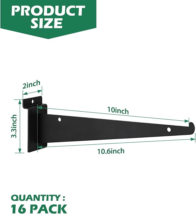 10 Inch Slatwall Shelf Bracket, Slatwall Accessories, Heavy Duty Slat Wall Shelf Bracket with Lip for Garage and Retail Display(16PC )