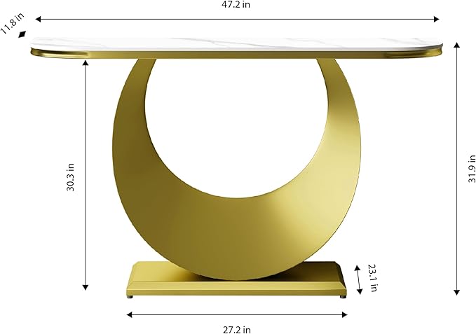 47.2" Premium Half-Console Table with Faux Marble Top & Gold Metal Base,Long Narrow Entryway Table for Hallway,Sofa Table & Accent Furniture for Foyer,Living Room,Bedroom,White & Gold