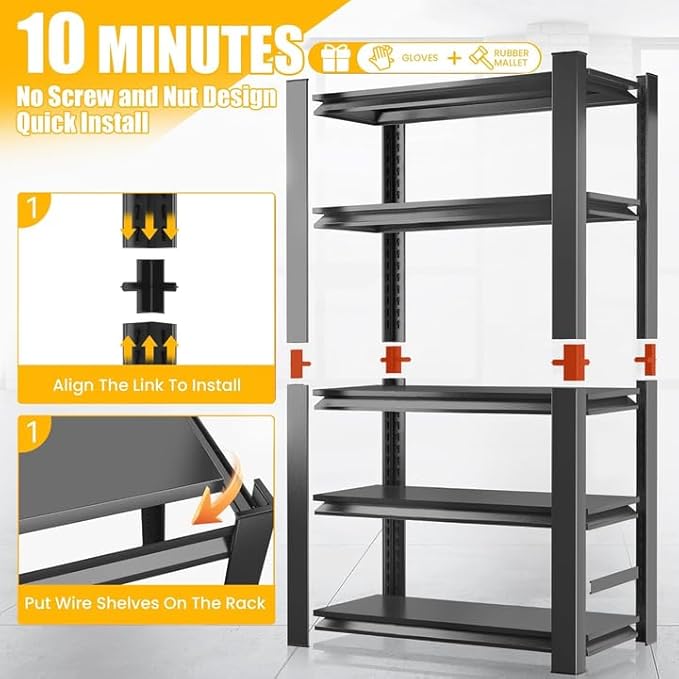 18" D Heavy Duty Garage Shelving Unit, 4-Tier Adjustable Shelf, Sturdy Metal Storage Shelves for Garage, Basement, Pantry & Warehouse, 63" H x 35" W x 18" D, Storage Rack, Black