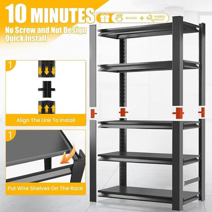 18" D Heavy Duty Garage Shelving Unit, 4-Tier Adjustable Shelf, Sturdy Metal Storage Shelves for Garage, Basement, Pantry & Warehouse, 63" H x 35" W x 18" D, Storage Rack, Black