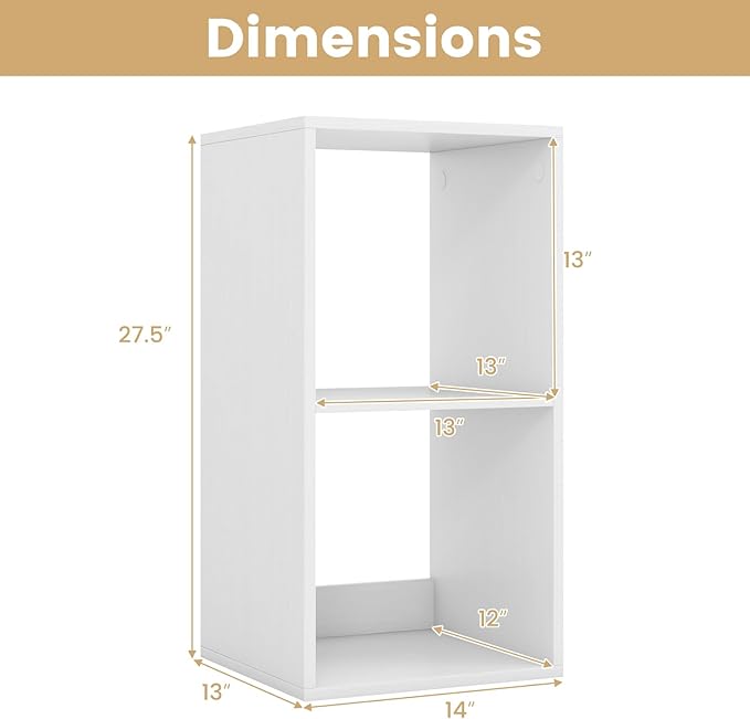 Giantex 2-Cube Bookcase, White Cubby Bookshelf w/Back Guardrail & Anti-Tipping Kits, 3-Tier Freestanding Storage Organizer with Shelves, Open Back Display Rack for Living Room, Bedroom