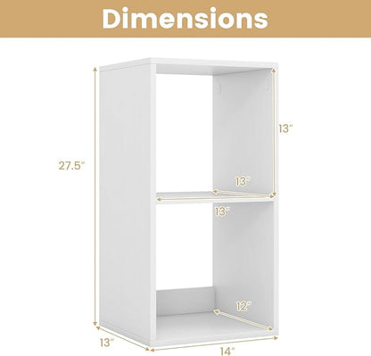 Giantex 2-Cube Bookcase, White Cubby Bookshelf w/Back Guardrail & Anti-Tipping Kits, 3-Tier Freestanding Storage Organizer with Shelves, Open Back Display Rack for Living Room, Bedroom