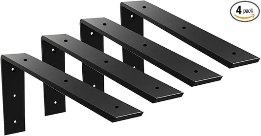 WINKER Countertop Support Bracket 4 Pack Heavy Duty 3/8" Thick Hidden L Shelf Bracket 16" x 6" x 2.5" Metal Corbels for Quartz/Granite/Wood/Concrete/Laminate Countertops, Black