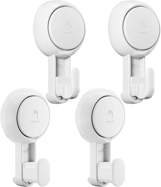 TAILI 4 Pack Powerful Suction Cup Shower Hooks for Towel, Loofah, 360° Rotatable Damage-free Hanging Versatile Wall Hooks for Inside Bathroom, Decoration, Removable Suction Holders, Easy to Use, White