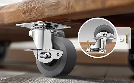 2" Caster Wheels, Casters Set of 4, Heavy Duty Caster with Brake, Locking Castors with Rubber Wheel，Plate Swivel Caster Wheels for Furniture Cart and Workbench